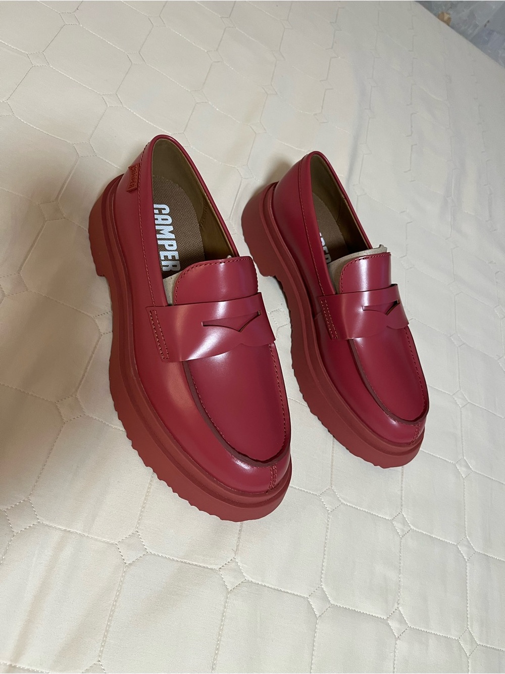 Camper Women's Cherry Red Platform Penny Loafers